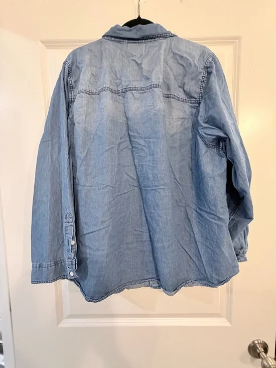 Torrid Chambray Button-Front Shirt in Faded Blue - Picture 3 of 3